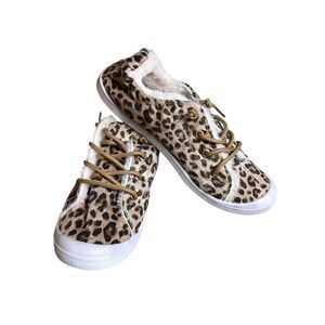 Gypsy Jazz Brown Black Leopard Pattern Faux‎ Fur Inside Slip on Sneakers